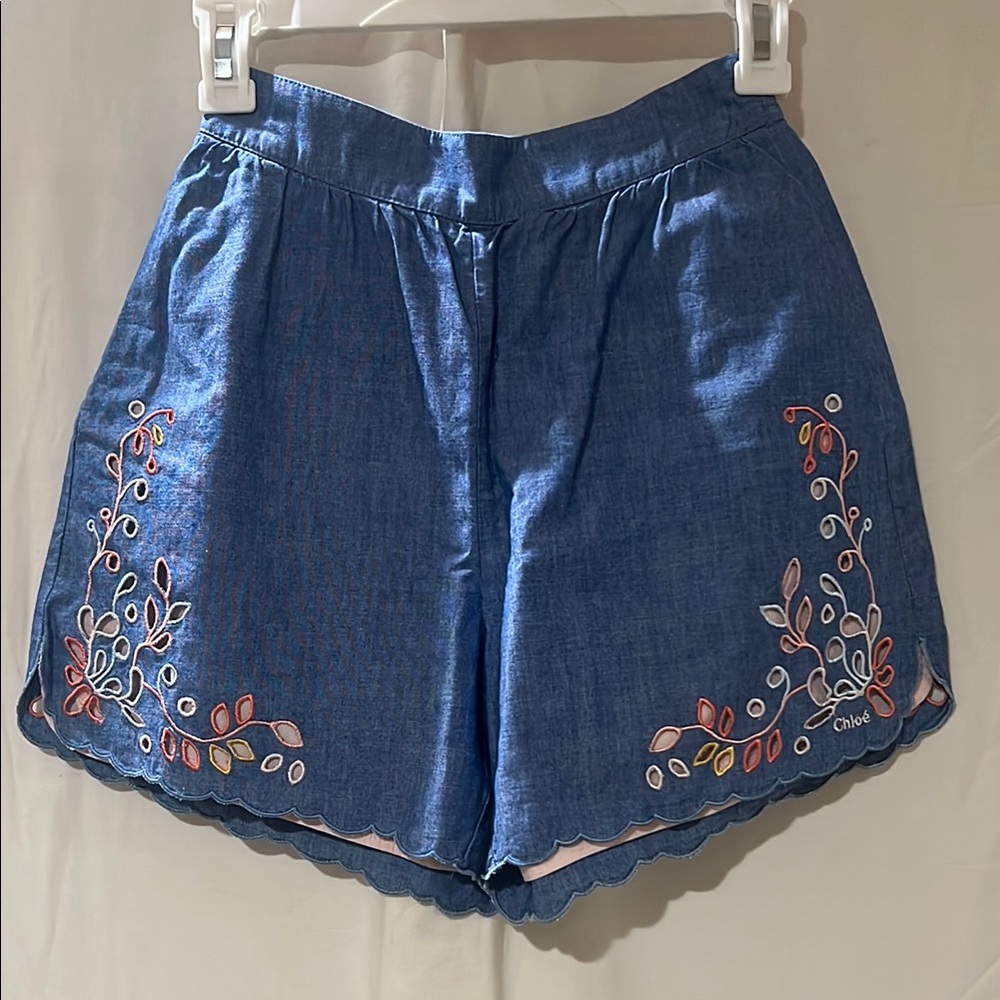 Chloé Blue Embroidered Girl Shorts